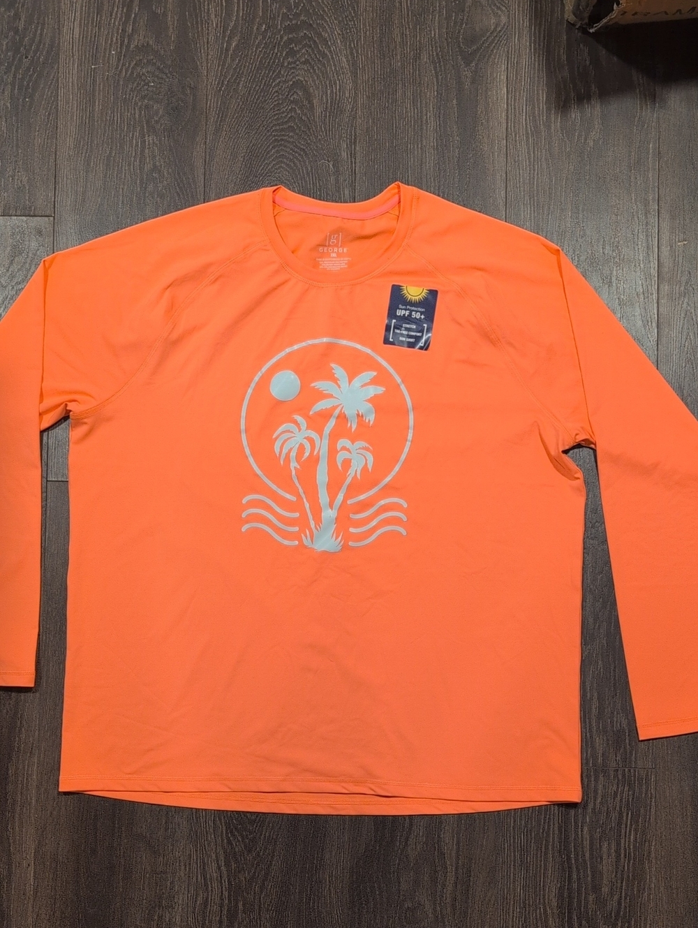 George Men's Orange Long Sleeve Crew Neck UPF 50+ Quick Dry Stretch Tee 2XL